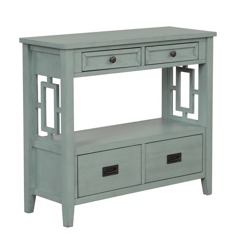 36'' Pine Entryway Table Console Table with 4 Drawers & Open Shelf, Farmhouse Side Table Sofa Table for Entryway Living Room