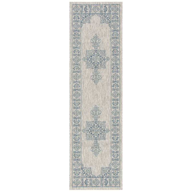 SAFAVIEH Courtyard Maralyn Indoor/ Outdoor Waterproof Patio Backyard Rug - 2'3" x 8' Runner - Grey/Navy