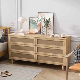6-Rattan Drawers Storage Cabinet with White Drawer Slides - Bed Bath ...