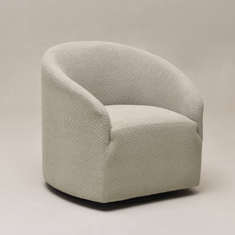 KINWELL 32"W Boucle Upholstered Swivel Barrel Accent Armchair
