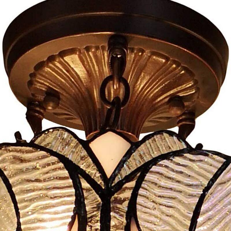 Tiffany Style Ceiling Lamp Fixture Semi Flush 16" Wide White Stained Glass 2 Dining Room Gift AM216HL16B Amora Lighting