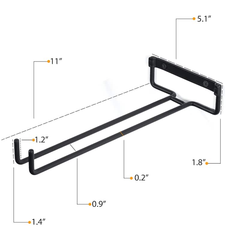Wallniture Chiraz 11" Glass Rack Wall Mount, Black, Set of 4