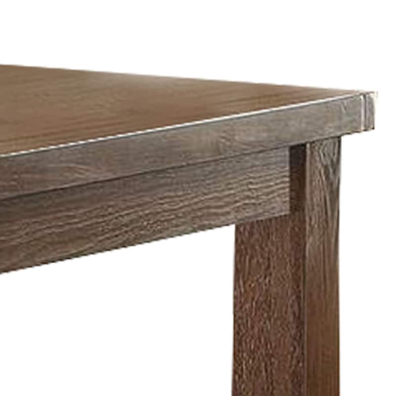 Rustic Plank Wooden Counter Height Table with Block Legs, Oak Brown