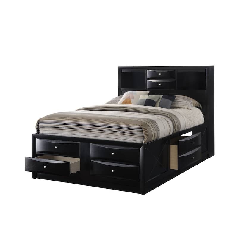Captain's Bed Solid Wood Extra Storage Drawers Platform Bed 1pc Bed - Black - Queen