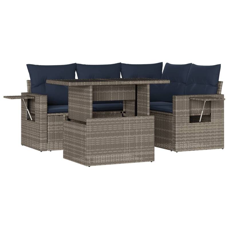 vidaXL Patio Sofa Set with Cushions Table and Couches 5 Piece Poly Rattan