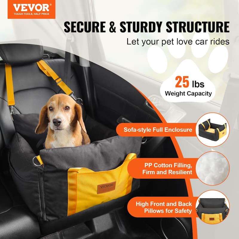 Dog Car Seat, Dog Booster Seat for Car with Side Handles and A Storage Pocket