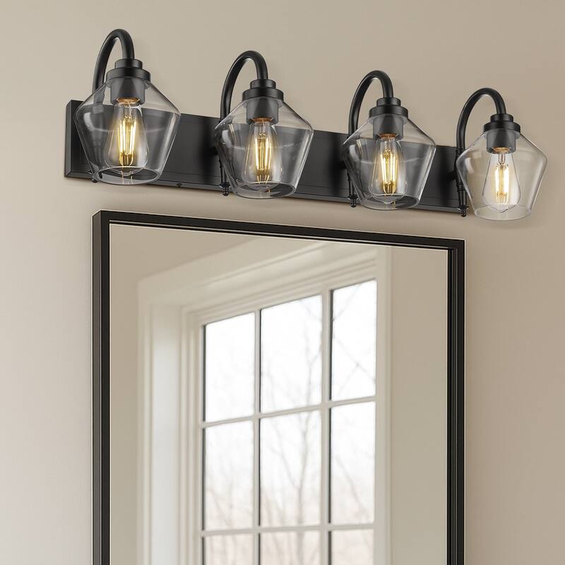 Modern 3/4-Light Bathroom Vanity Light in Black/Gold Finish
