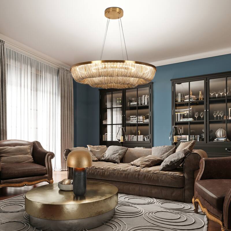 Modern LED 1-Light Fringe Wheel Chandeliers for Dining Room - Gold - 31.5" Dia. x 6.5" H