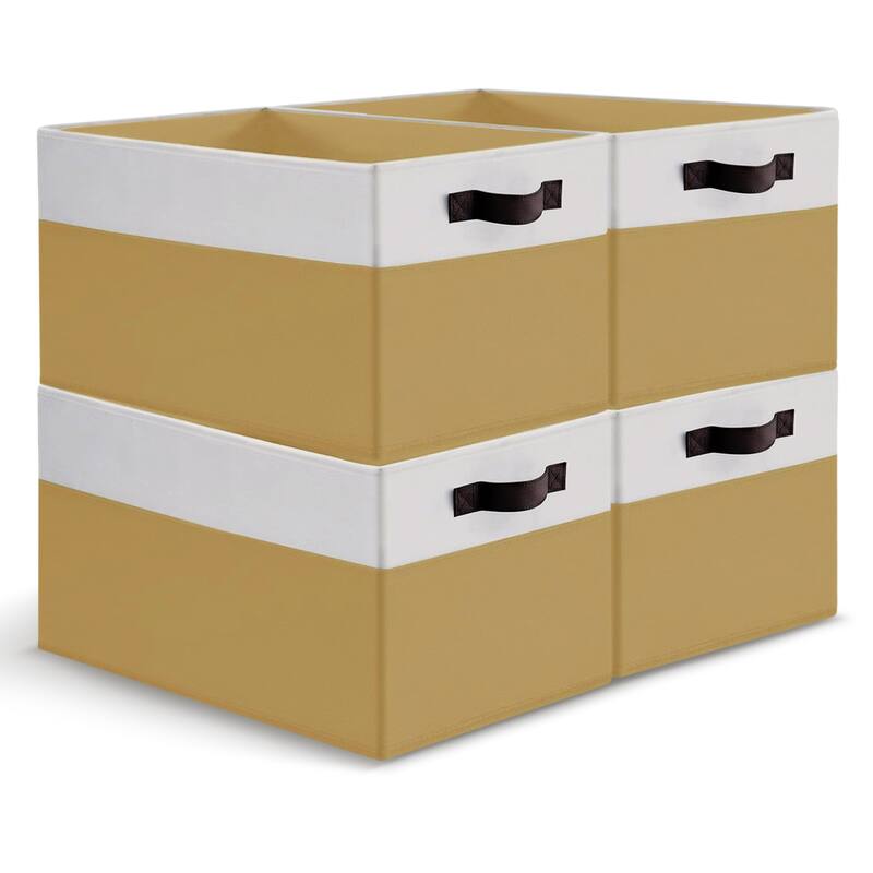 Cheer Collection 4 Pack Large Fabric Storage Baskets with Handles Collapsible Organizer Bins - Cream and White
