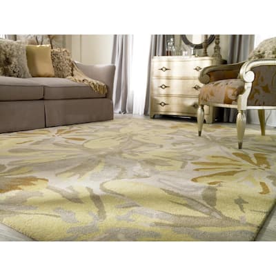 Handmade Putty Transitional Floral Wool Area Rug