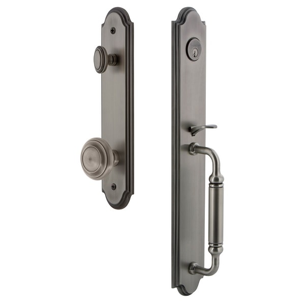 Grandeur ARCCGRCIR_ESET_234 Arc Solid Brass Rose Keyed Entry Single Cylinder Full Plate "C" Grip Handleset with Circulaire Knob