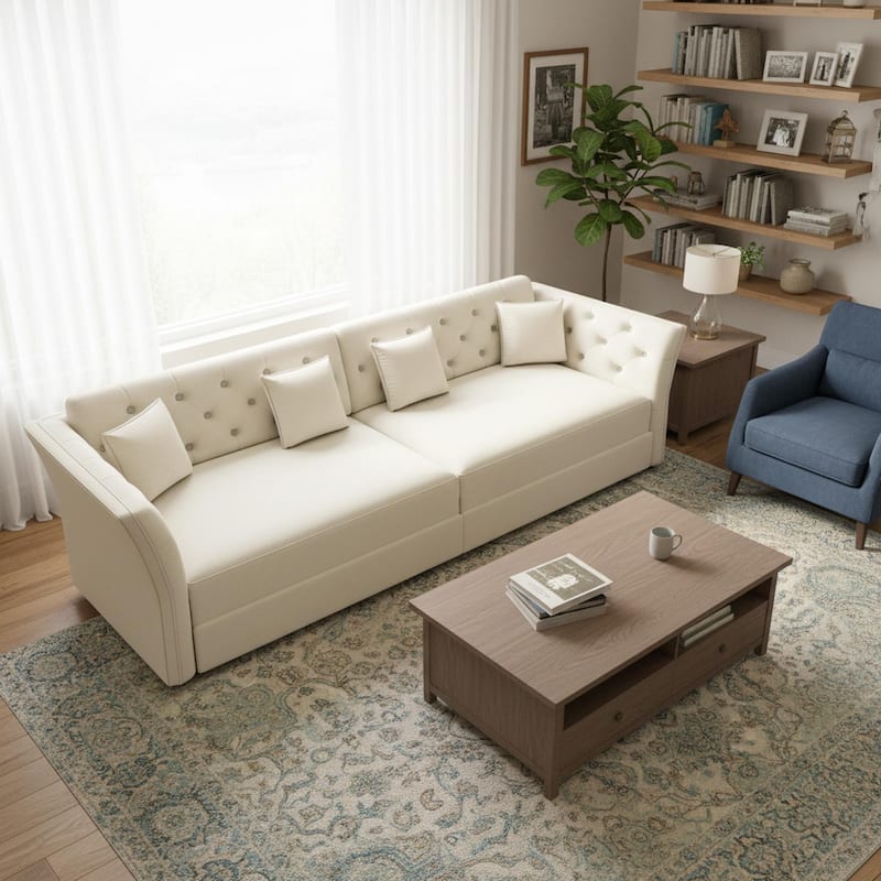 Homy Casa 100"/74" Oversize 4-Seater Convertible Pull Out Sofa Bed with Flower Tufted Velvet