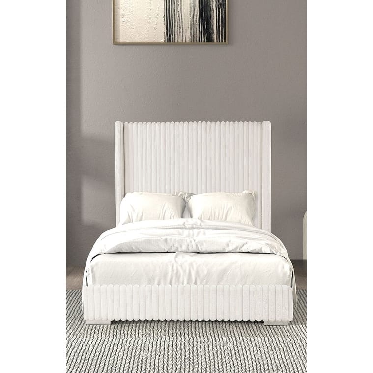 White Finish Fully Upholstered Platform Modern Bed 1Pc