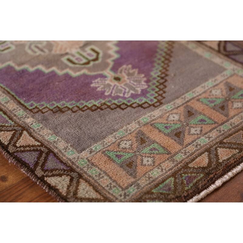 Hand Knotted Oriental 100% Wool Carpet Transitional Tribal Purples Anatolian Area Rug - 2' 11'' X 1' 6''
