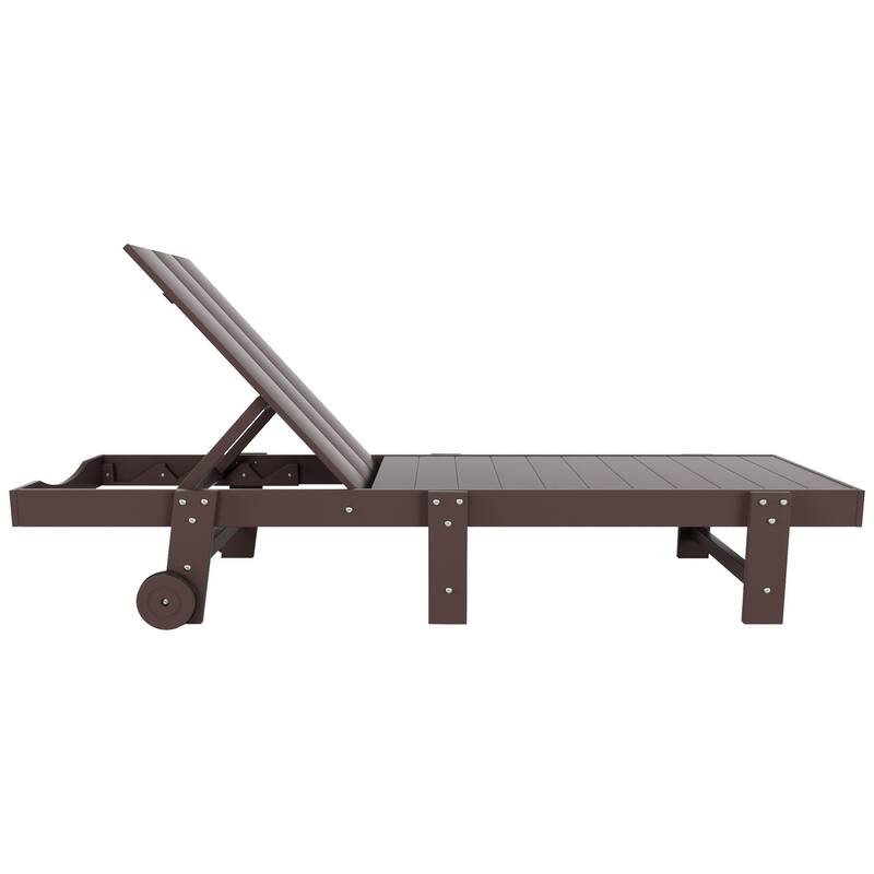 Polytrends Shoreside Modern Poly Eco-Friendly All Weather Reclining Chaise Lounge With Wheels and Side Table (2-Piece Set)