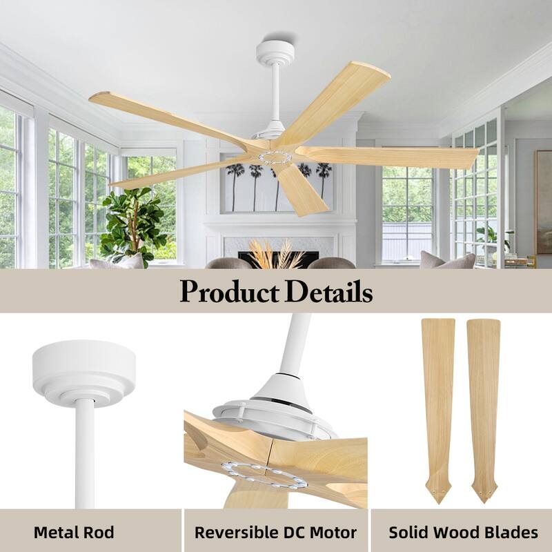 MLiAN 60 in 5-Soild Wood Blades Indoor Standard Ceiling Fan with Remote Down-Rod Mount