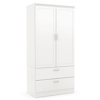 White Armoire Bedroom Clothes Storage Wardrobe Cabinet with 2 Drawers - 71.25" H x 35.5" W x 19.5" D