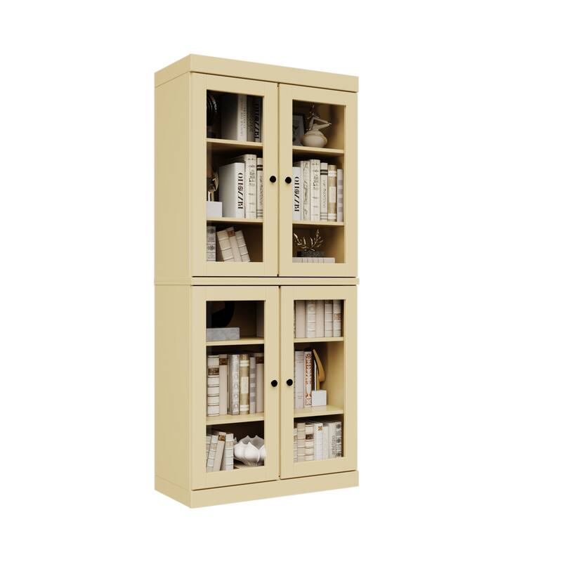 Palace Imports Solid Wood 6-Shelf Bookcase, Clear Glass Doors, Adjustable Shelves