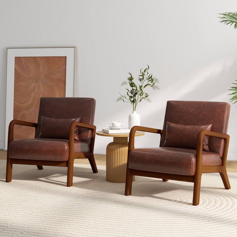 2 Set Mid Century ModernUpholstered Accent Chairs Armchair with Pillow