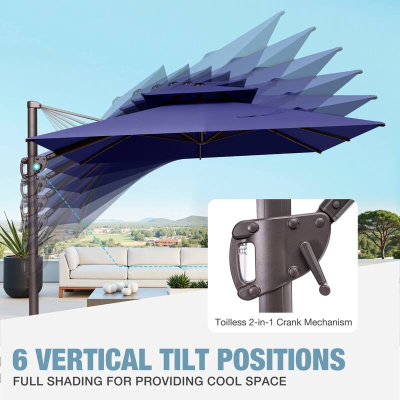 9x11 FT Rectangular Outdoor Patio Double Top Cantilever Umbrella with Rod Base