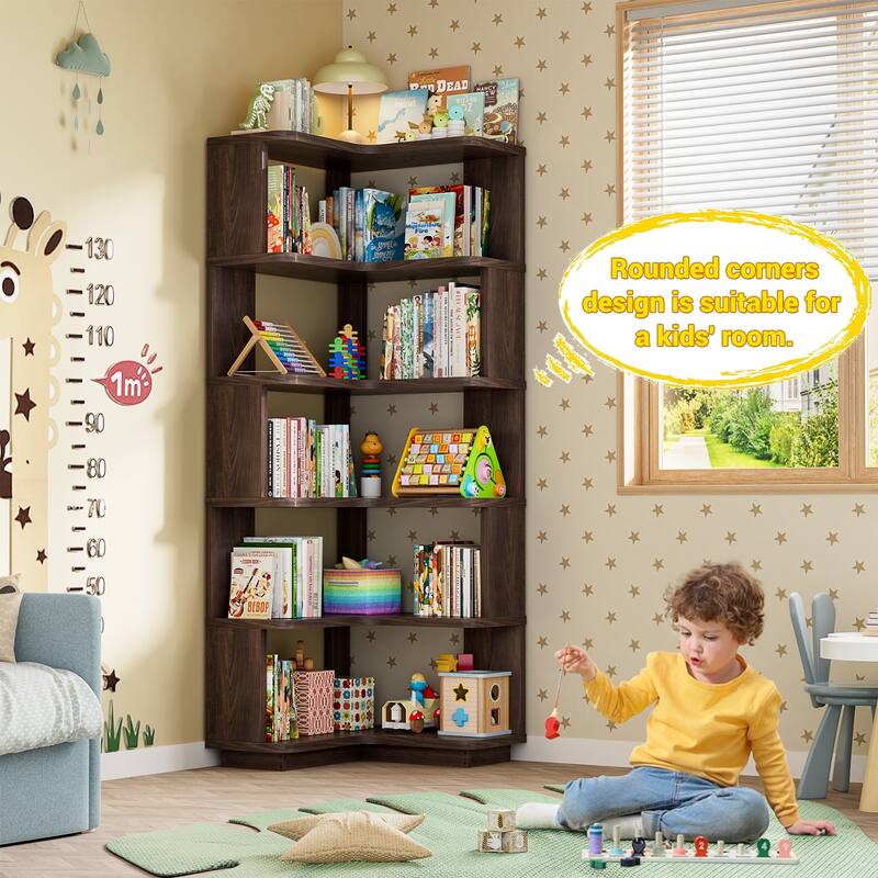 5-Tier Corner Space Shelving Bookshelves, Freestanding Display Storage Shelving