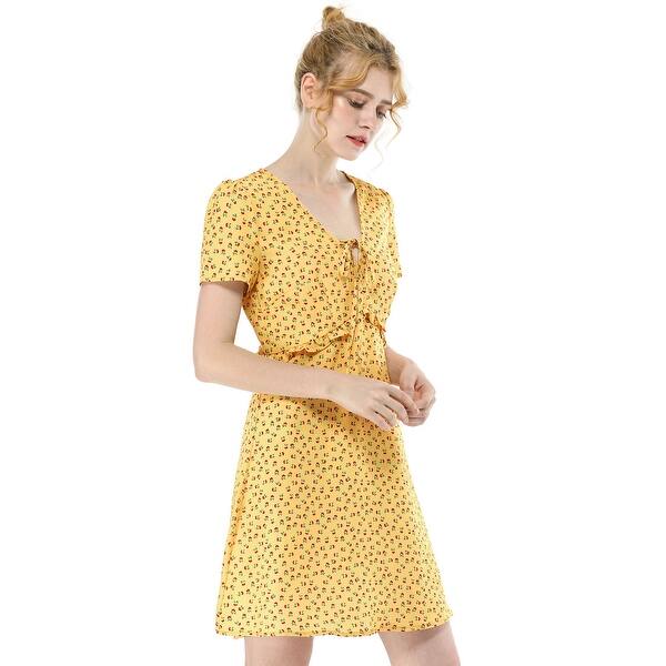 Shop Women S Floral Bow Tie V Neck Shorts Sleeves Ruffle Peplum