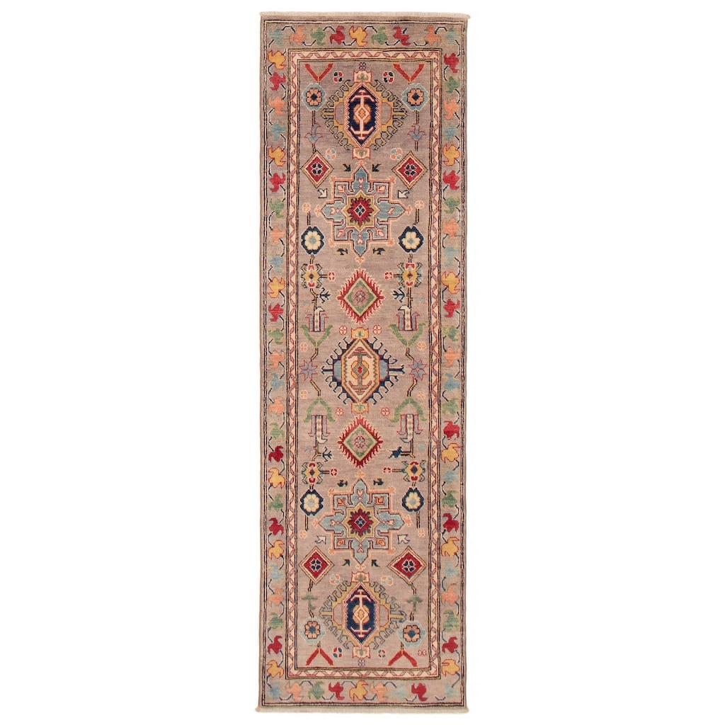 ECARPETGALLERY Hand-knotted Uzbek Ghazni Taupe Wool Rug - 2'5 x 8'2