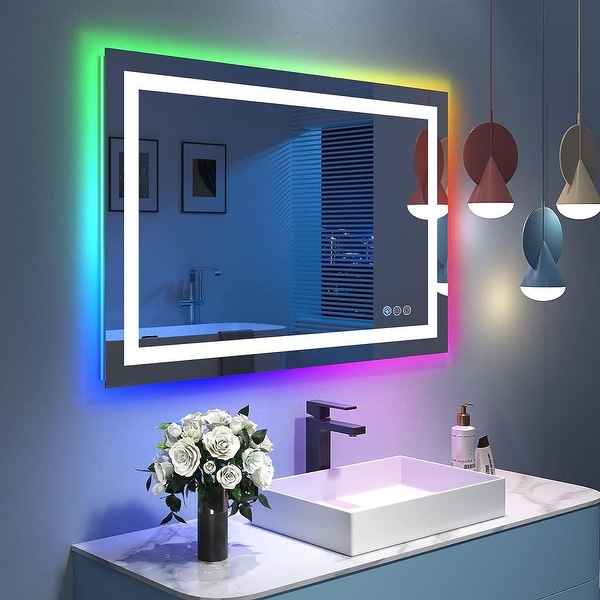 Apmir Super Bright RGB Backlit LED Frontlit Anti Fog Bathroom Vanity Mirror in Tempered Glass ETL On Sale Bed Bath Beyond 39502644
