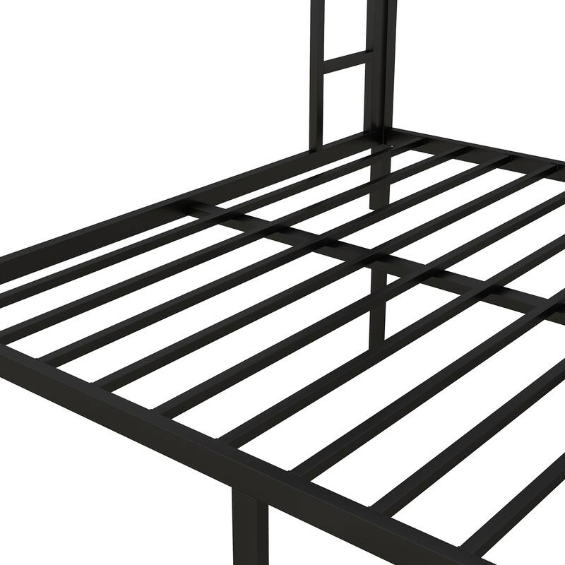 Metal Bunk Bed with Dual Ladders, Noise-Free Sleep, Space-Saving Storage & Safety Guardrails