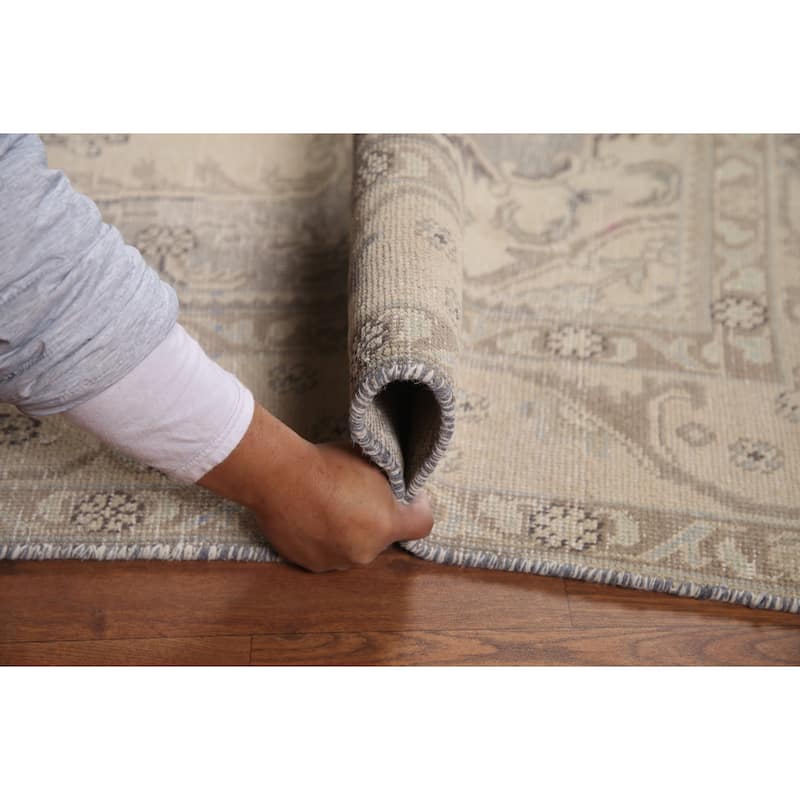 Hand Knotted Oriental 100% Wool Carpet Traditional Medallion Beige & Ivories Tabriz Area Rug - 8' 11'' X 6' 2''
