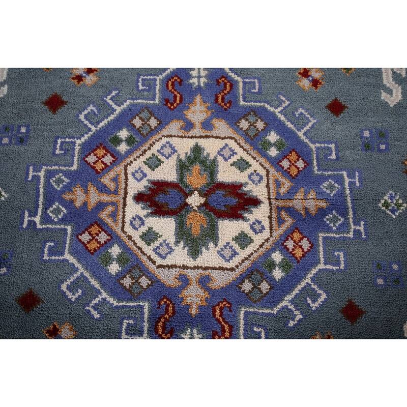 Blue Kazak Rug Hand-Knotted Wool Carpet - 8'0" x 9'11"