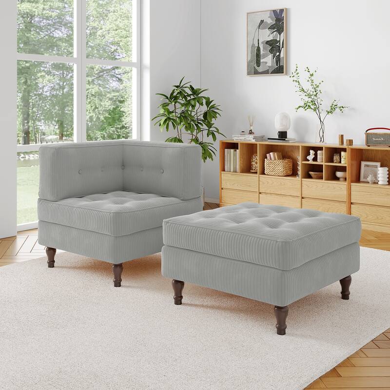 Corduroy L-shape Modular Corner Sectional Sofa with Reversible Storage Ottoman
