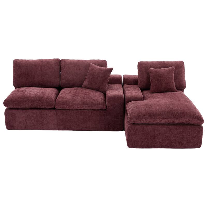 L-Shape Cloud Sectional Sofa with Chaise, Chenille Modular Boneless Upholstered Couche, Full-Compressed Sofa with Side Pockets