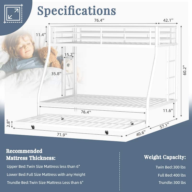 Standard Metal Bunk Bed - Bed Frame for Kids, Teens & Guest Rooms