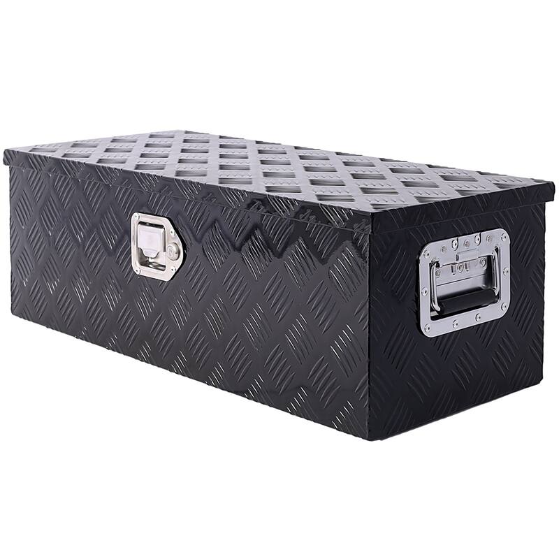 30 Inch Truck Tool Box, Heavy Duty Aluminum Waterproof Tool Box with Lock and Keys, 5 Bar Tread Wide Utility Toolbox,Black