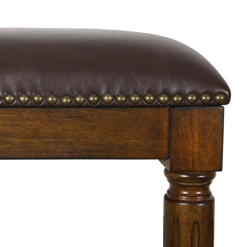 HomeRoots 31" Brown And Dark Brown Solid Wood Backless Bar Height Bar Chair