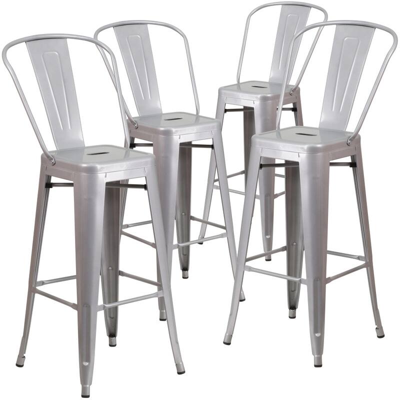 4 Pack 30" High Metal Indoor-Outdoor Barstool with Back - Kitchen Furniture