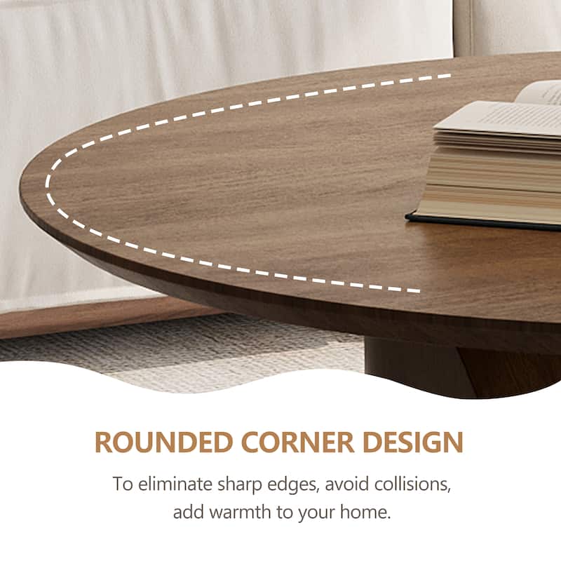 35.4" Mid-Century Modern Round Coffee Table-Solid Wood Veneer,Sturdy Curved Base