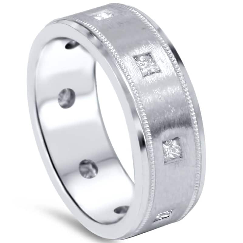 3/4Ct Diamond Men's Princess Cut 8MM Comfort Brushed Wedding Band Lab Grown