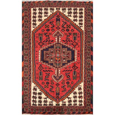 Geometric Persian Hamedan Traditional Area Rug Wool Handmade Carpet - 3'3" x 4'10"