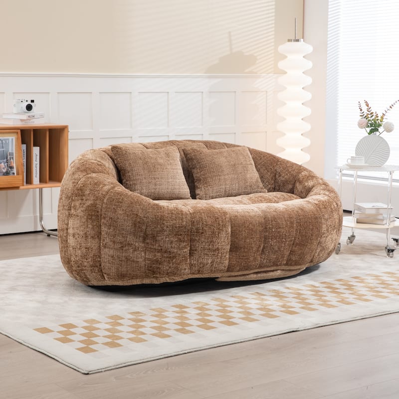 Modern Chenille 2-Seater Bean Bag Chair with 2 Pillows