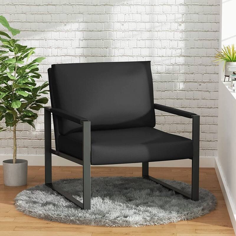 Eureka Modern Vintage Upholstered PU Leather Armchairs, Mid Century Accent Chairs with Steel Frame, Leisure Chairs (Set of 2)
