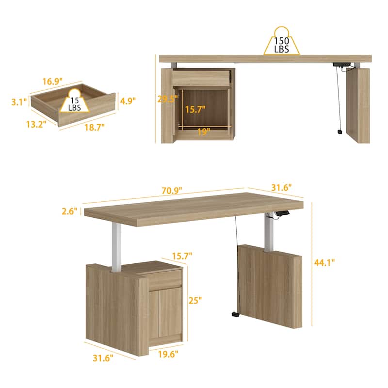 70.9"W Dining Table White Adjustable Workstation Desk Modern Office Desk Height Adjustable Standing Desk Kitchen Island