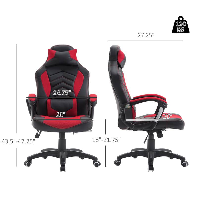 Faux Leather Gaming Chair with 6-Point Massage, Heating and 135° Recline