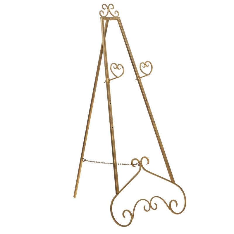 Metal Scroll Large Adjustable 3 Tier Easel with Chain Support - Gold or Gray - Roche River Decor - Gold -  23"W, 48"H
