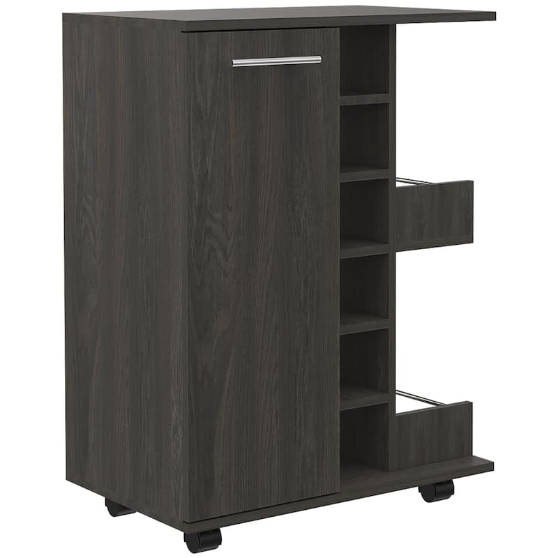 Tennessee Bar Cart, One Cabinet With Division, Six Cubbies For liquor, Two Shelves - Brown