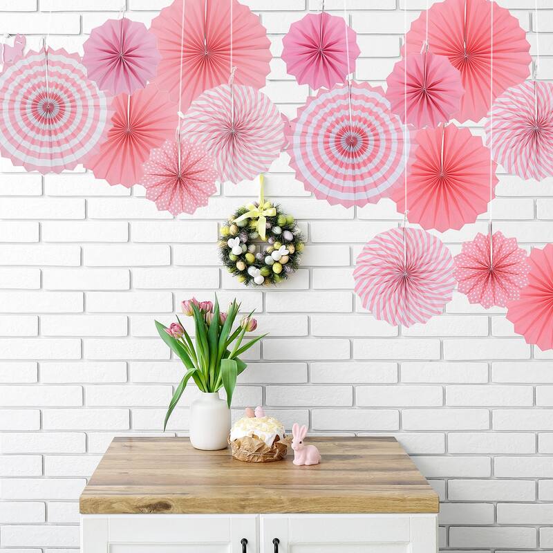 Hanging Paper Fans Set Paper Decorations for Party Red Color 8pcs
