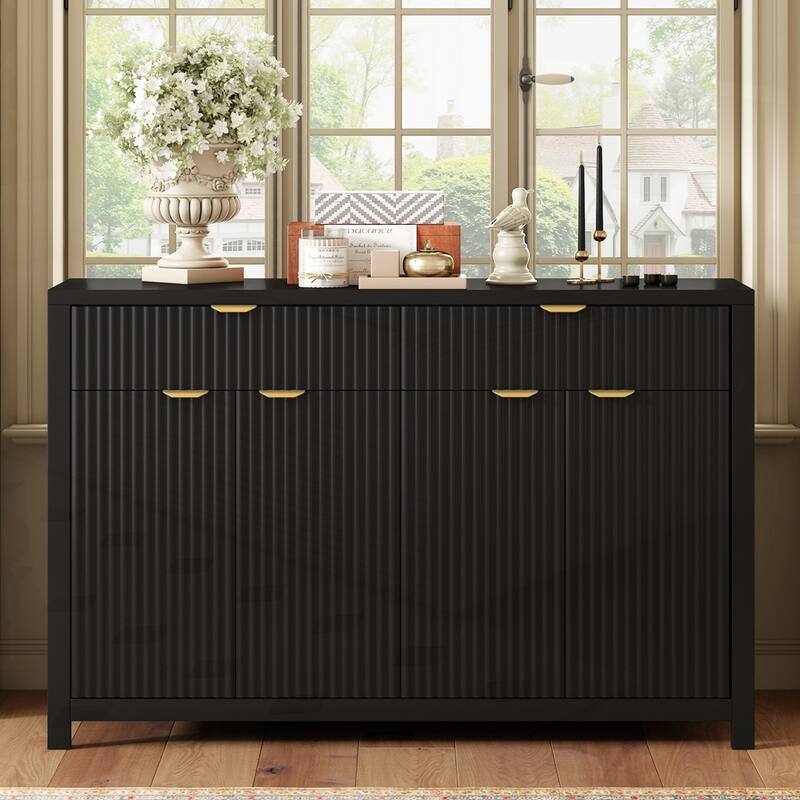 Wave-Pattern Sideboard Cabinet with 2 Drawers and 4 Doors