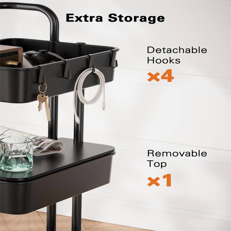 3 Tier Rolling Cart with Table Top Utility Cart with Wheels - 14.02"D x 16.65"W x 33.5"H