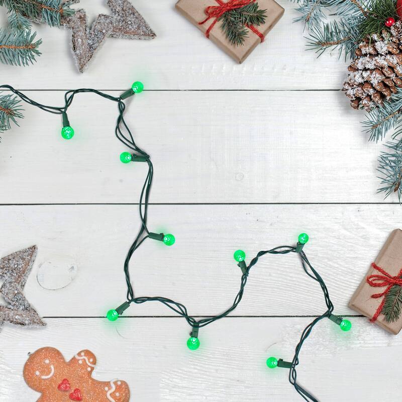 50 Count Green LED G12 Berry Mini Christmas Lights - 15 ft Green Wire